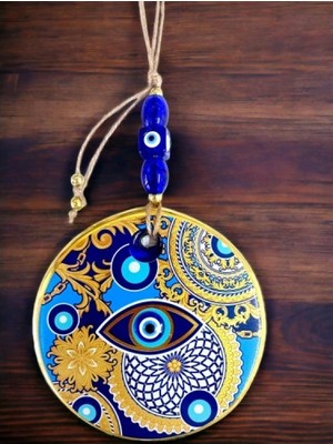 Çini Gold Desen Nazar Boncuklu Gözlü Duvar Süsü