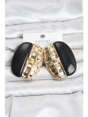 Inure Jewelry Siyah Renk Pirinç Vintage Kadın Küpe