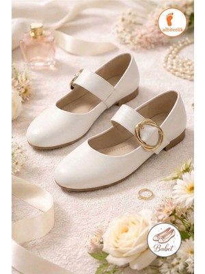 Albishoes Kadın Günlük Rahat Babet Kalın Kemerli Kadın Babet  Aksesuarlı Günlük Babet Ayakkabı