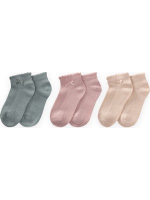 Cigit Üçlü Kabarma Fiyonklu Patik Çorap 7-8 Yaş Mint, Pudra, Kum