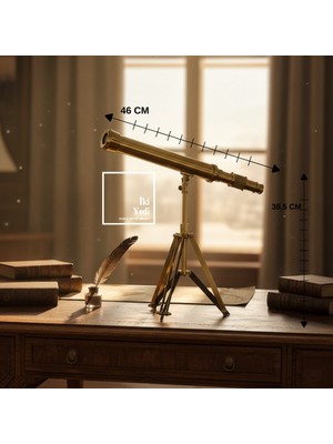 İki Yedi Konsept Clodius Gold Vintage Teleskop Dekoratif Obje – Tripodlu Masa Üstü Figür 46 cm Ev Ofis Dekor Hediye