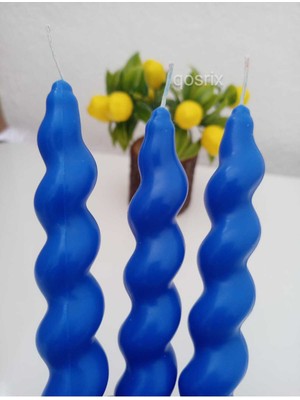 PremiumPort 3'lü Mavi Italyan Şamdan Soya Mum Seti, Doğal Kokulu Uzun Çubuk Dekorasyon