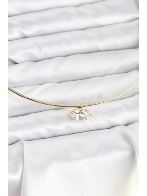 Inure Jewelry Pirinç Gold Renk Choker Model Zirkon Taşlı Kadın Kolye
