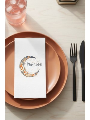 Iftar Vakti Çiçekli Ay Desenli 16'lı Çift Katlı Lüks Kağıt Peçete