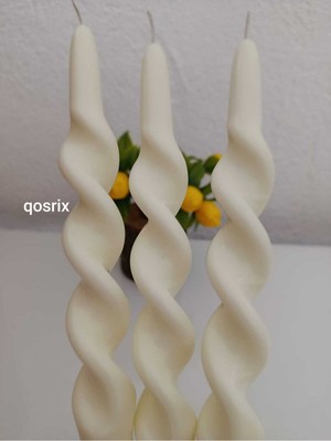 PremiumPort 3'lü Açık Krem Burgulu Soya Mumu Seti, Doğal Kokulu, Uzun Çubuk Dekoratif