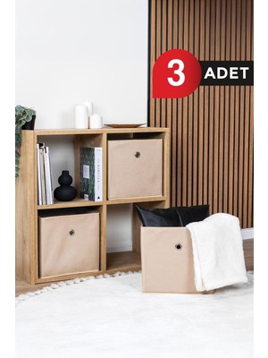 Helen's Home Bej 3'lü Dolap Içi Çamaşır Oyuncak Düzenleyici Kapaksız Saklama Kutusu Organizer 30X30X30 cm