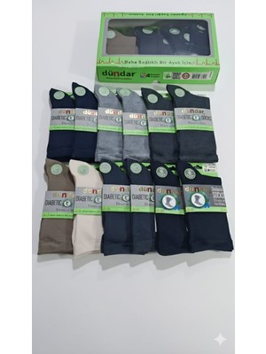 Dündar Plus Unisex Bambu Diyabetik Çorap; 4 Mevsim; Dikişsiz/kokulu; Asorti 12'li Paket (Set 2); 36-40