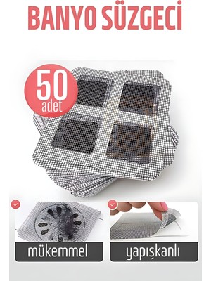 FRY Banyo Gider Süzgeci 50 Adet Yapışkanlı Filtre, 10X10 cm