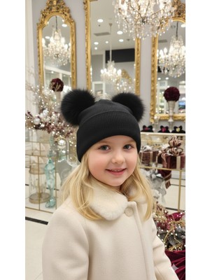 Veracraft Kız Çocuk Beyaz Ponponlu Şapka