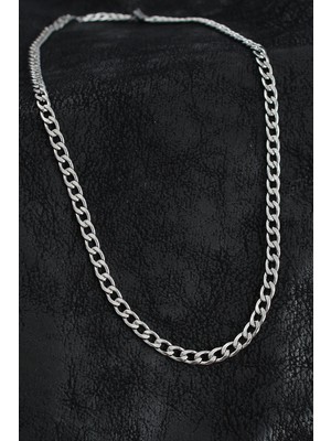 Inure Jewelry 316L Çelik Kalın Klasik Zincir Model Gümüş Renk Erkek Kolye