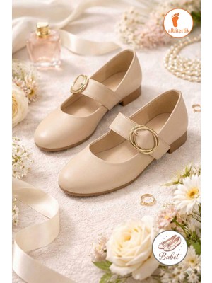 Albishoes Kadın Günlük Rahat Babet Kalın Kemerli Kadın Babet  Aksesuarlı Günlük Babet Ayakkabı