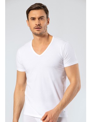 Cacharel Erkek Derin V Yaka Likrali T-Shirt