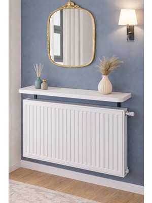 Agt Oval Kesim Petek Üstü Uçan Raf Dresuar Kalorifer Peteği Rafı Kitaplık 60 x 18 cm Beyaz