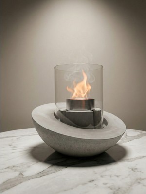 Zuri Design Beton Masaüstü Şömine – Duman­sız Dekoratif Biyoetanol Şömine + 1 Lt Yakıt Hediyeli | Terra Fire Z.1