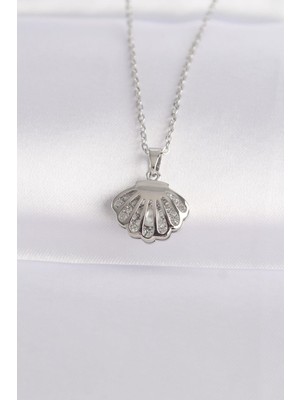 Clariss 316L Çelik Zincir Gümüş Renk Zirkon Taşlı Inci Detay Istiridye Kolye