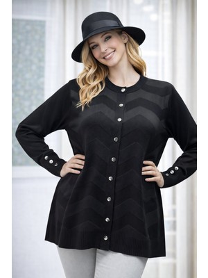 Kadın Zarif Şık Model Zigzag Desenli Düğmeli Standart Merserize Genç Anne Hırka