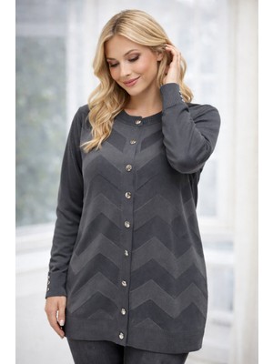Kadın Zarif Şık Model Zigzag Desenli Düğmeli Standart Merserize Genç Anne Hırka
