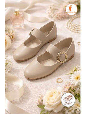 Albishoes Kadın Günlük Rahat Babet Kalın Kemerli Kadın Babet  Aksesuarlı Günlük Babet Ayakkabı