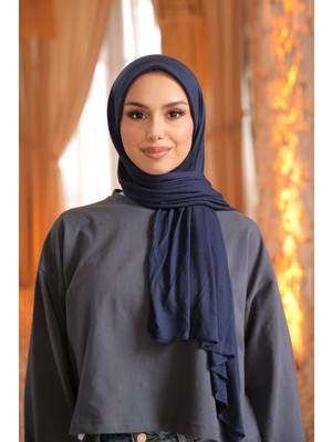 İmaj Butik Koyu Lacivert Helen Önü Süngerli Pratik Penye Şal