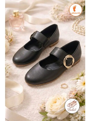 Albishoes Kadın Günlük Rahat Babet Kalın Kemerli Kadın Babet  Aksesuarlı Günlük Babet Ayakkabı