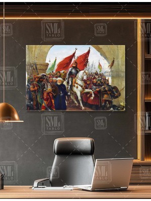 SML Tablo Fatih Sultan Mehmet Istanbul At Üstünde ile Giriş Istanbulun Fethi Yatay Kanvas Tablo