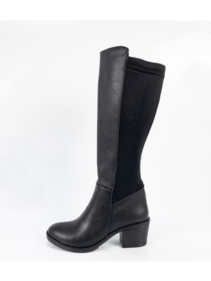 Aktaş Ayakkabı Kadın Siyah Su Geçirmez Streçli Fermuarlı Kalın Topuklu Çizme