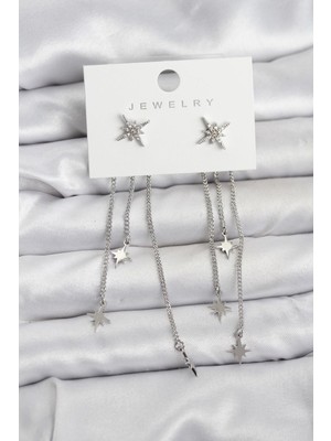 Inure Jewelry Kutup Yıldızı Model Gümüş Renk Pirinç Sallantılı Kadın Küpe