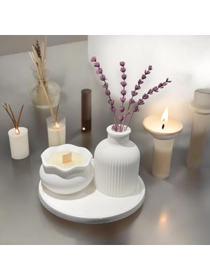 PremiumPort Şık Ahşap Fitil Standıyla Dekoratif Kokulu Mum Seti, Hediye Seçeneği