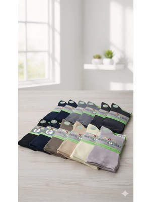 Dündar Plus Unisex Bambu Diyabetik Çorap; 4 Mevsim; Dikişsiz/kokulu; Asorti 12'li Paket (Set 3); 36-40