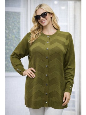 Kadın Zarif Şık Model Zigzag Desenli Düğmeli Standart Merserize Genç Anne Hırka