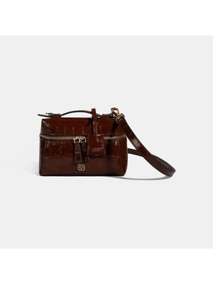 Desa Kadın Bordo Kroko Baskılı Mini Rugan Deri El Çantası