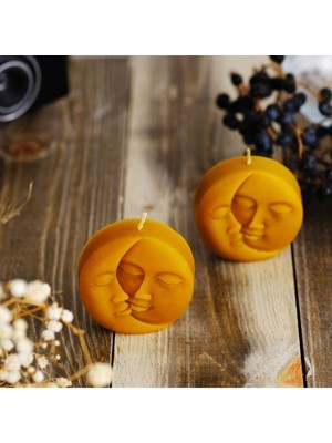 PremiumPort Doğal Balmumu Mum Seti, Ay ve Güneş Temalı, Hediye Için Uygun