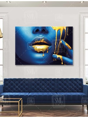 SML Tablo Likit Altın Ruj Boyalı Mavi Makyaj Avatar Makyaj Dekor Yatay Kanvas Tablo