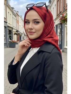 İmaj Butik Kırmızı Soft Dijital Pamuklu Eşarp