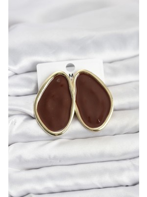 Inure Jewelry Pirinç Kahverengi Mineli Damla Model Vintage Plaka Kadın Küpe