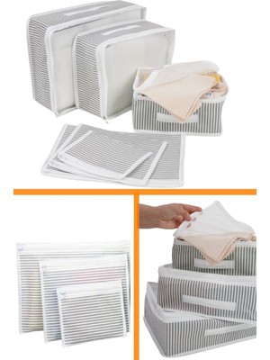 Helen's Home Çizgili Bavul İçi Düzenleyici 6'lı Set Renkli ve Kullanışlı Seyahat Organizeri