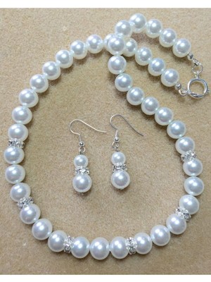 Shiklik Taşlı Inci Model Kadın Takı Seti Küpe Kolye