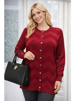 Kadın Zarif Şık Model Zigzag Desenli Düğmeli Standart Merserize Genç Anne Hırka
