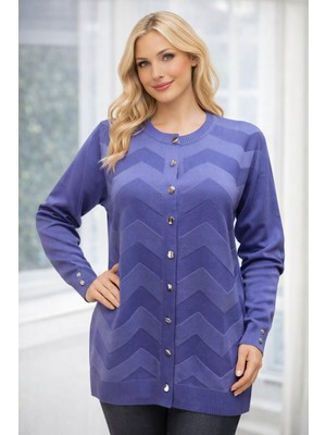 Kadın Zarif Şık Model Zigzag Desenli Düğmeli Standart Merserize Genç Anne Hırka