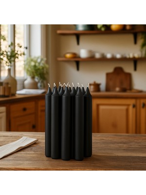 PremiumPort Siyah Şamdan Mumları, 20'li Paket, 22 Cm, Uzun Süreli, Şık ve Kaliteli