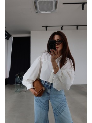 Özge Özgenç Yarasa Kol Crop Gömlek