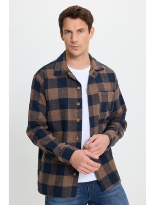 Tudors Erkek Relax Fit Rahat Kesim Uzun Kollu Cepli Dama Desen Kareli Apaş Yaka Kışlık Oduncu Gömlek