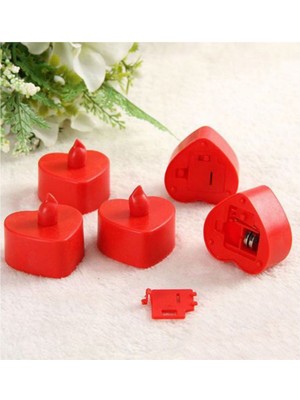 PremiumPort Kalp LED Tealight Mumlar, Kırmızı Işık, Pilli, Set 10 Adet