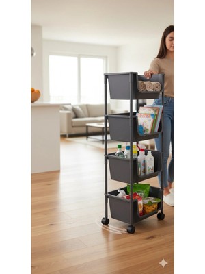 Myplas 4 Katlı Tekerlekli Organizer Raf Modern Portratif Kiler Düzenleyici Sepet,mutfak Rafı,oyuncak Dolabı
