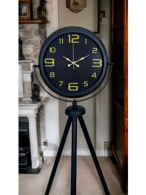 Gold Rakamlı Siyah Tripod Ayaklı Saat
