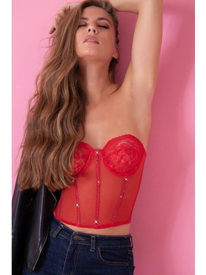 bebekokusu Kırmızı Özel Tasarım Taşlı  Büstiyer