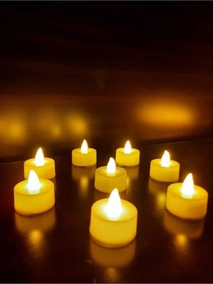 PremiumPort 8 Adet Sarı Işık LED Mum Tealight Pilli Seti, Atmosfer Yaratıcı
