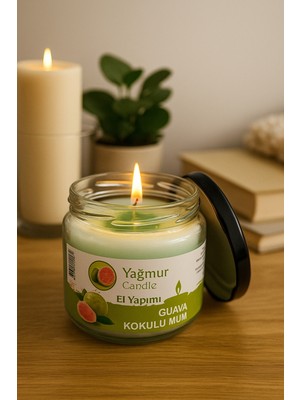 PremiumPort Taze Guava Kokulu El Yapımı Kavanoz Mum, Sıcak ve Ferah Atmosfer