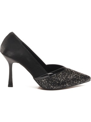 Ayakmod Siyah Saten Ince Topuklu Hafif Kadın Topuklu Ayakkabı 357192 Z