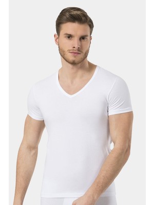 Cacharel Türen Erkek V Yaka Likrali T-Shirt
